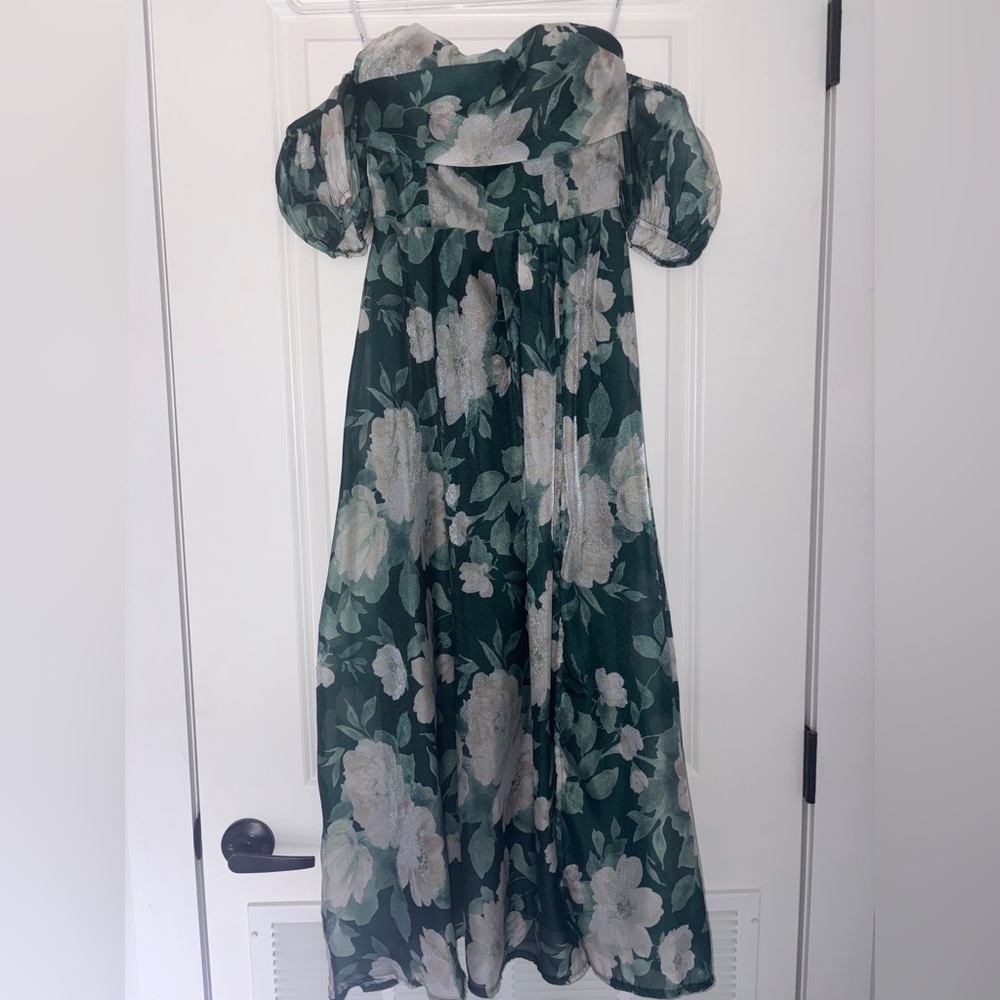 Lulu's Emerald Green Floral Midi Dress